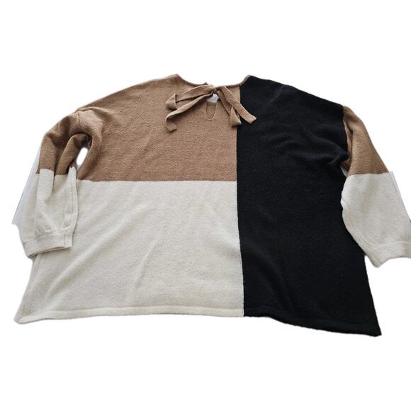 PERCH By BLU PEPPER Colorblock Sweater 1XL 2XL Camel Black Plus - Picture 2 of 11